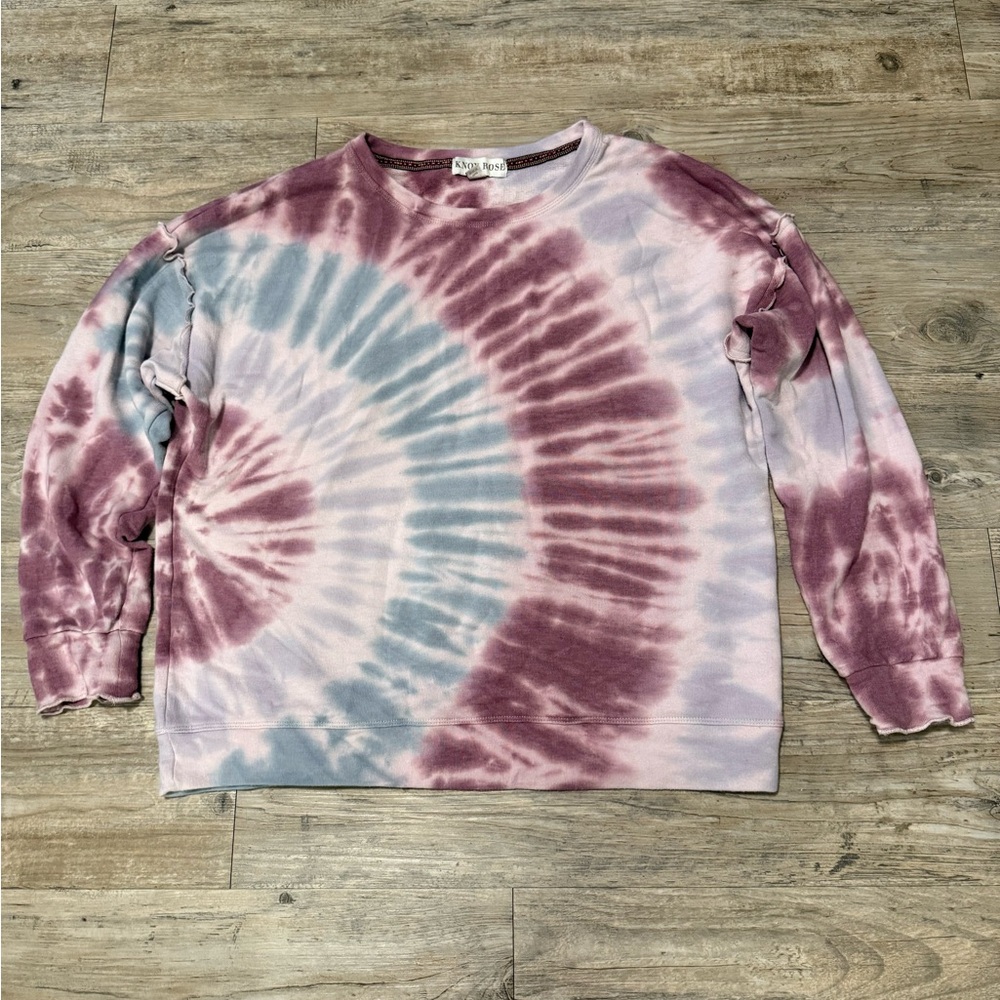 Knox Rose Pink and White Tie Dye Ruffle Sleeve Sweatshirt
